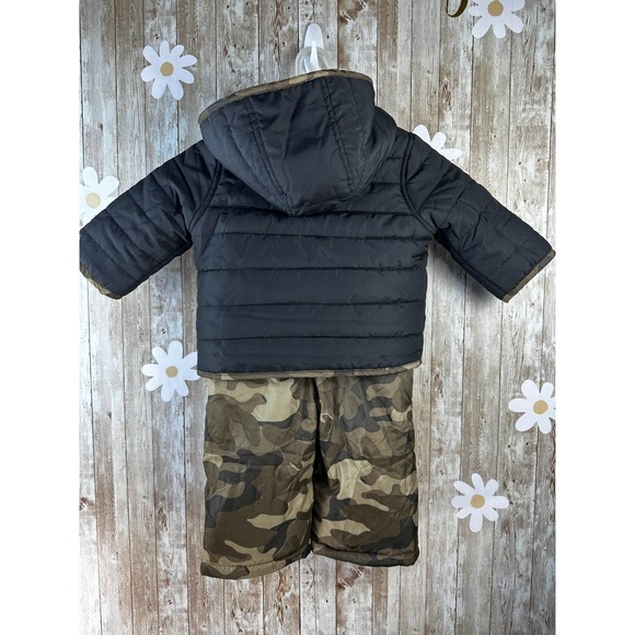 Skechers Baby Boys Romper Quilted Jacket Sz 12 Mos Black Brown Camo Patches Logo - Picture 2 of 9